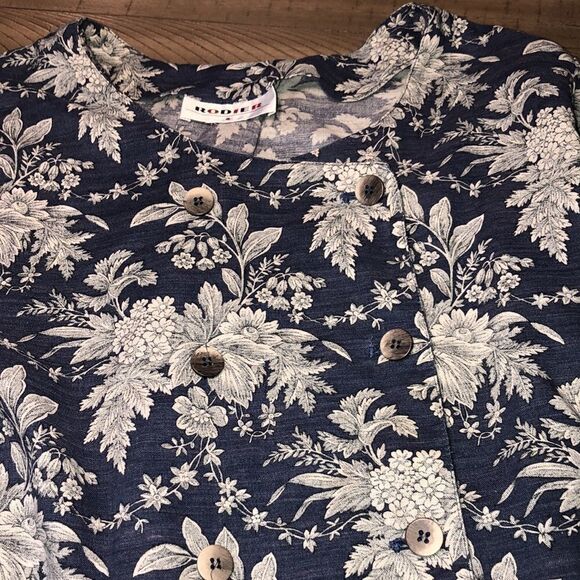 Made in France 🇫🇷 Rodier Cotton Skirt Suit Double Button Leaf Toile Pattern - Picture 15 of 17